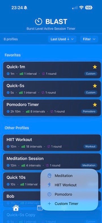 BLAST create timer screen