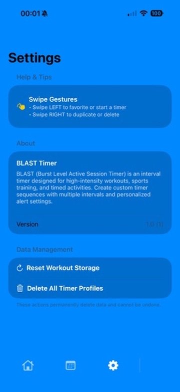 BLAST settings screen