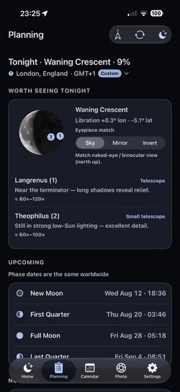 LunaPulse planning screen