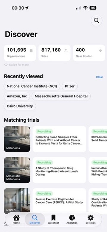 TrialBeacon Discover screen